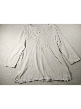 Talbots Top Boho Embroidered Soutache Casual Work School Large Petite Cream